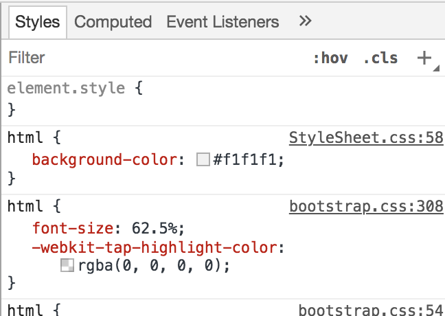 CSS Styles in den Entwicklertools anpassen