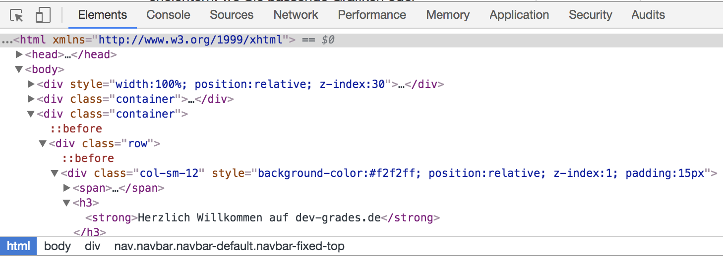 Document Object Model in Chrome DevTools - Entwicklertools