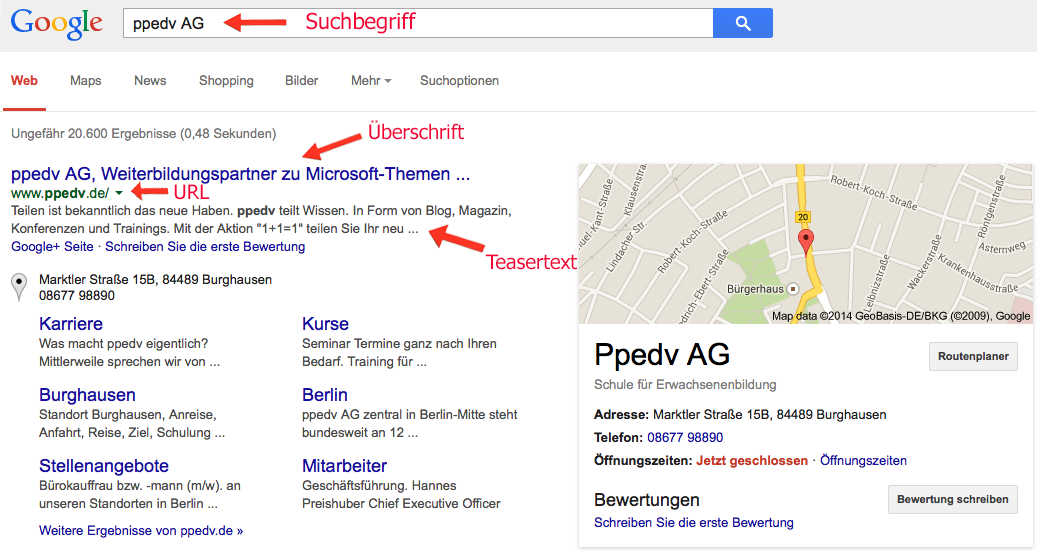 Ausschnitt einer Google-Suche